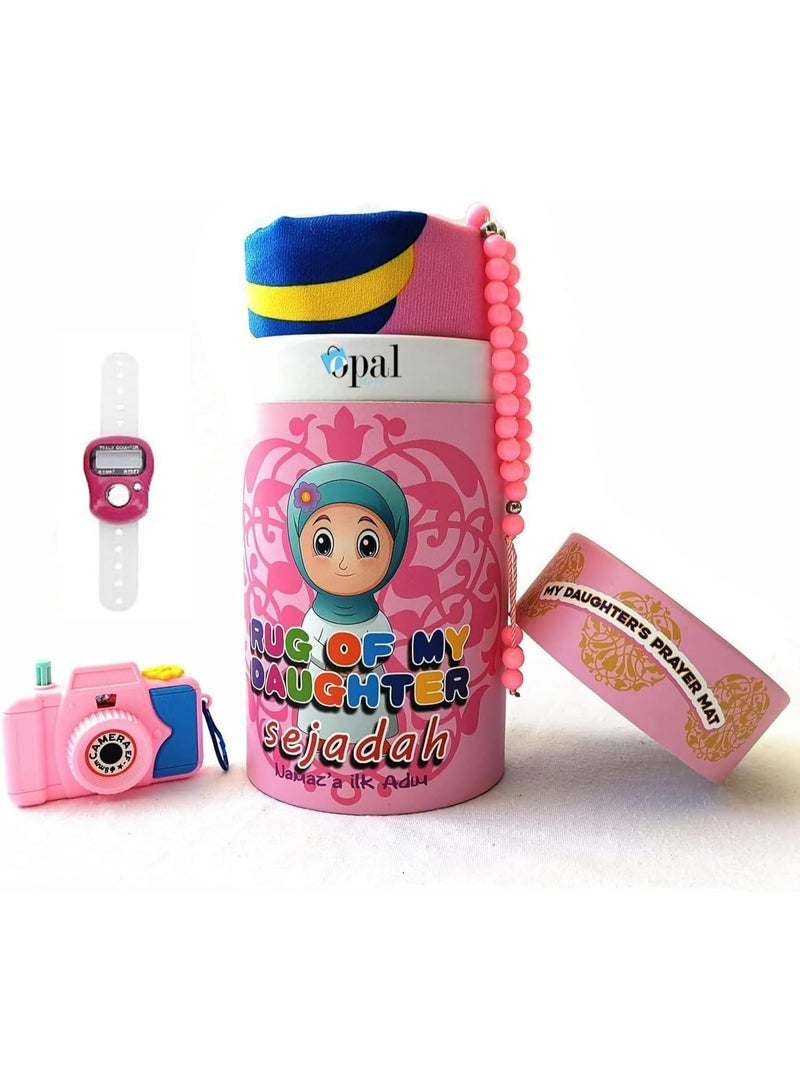 Premium Kids Prayer Mat Gift Set for  Ramadan Girls – Large Padded Sejadah with Prayer Beads, Digital Counter, Toy Camera & Money Box – Educational Islamic Gift - Image 5